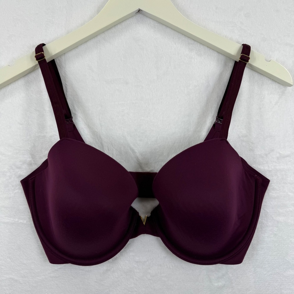 Victoria's Secret 32DDD Burgundy Lined Demi Bra Front Closure‎ Gold V Detail